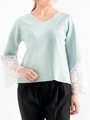 袖斜めレース切替えプルオーバー/ミント