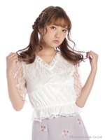 バック編み上げ総レースブラウス/ピンク