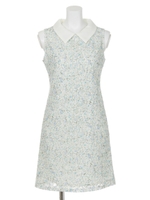 総レース襟付ワンピース/ブルー