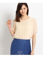 〔洗える〕バテンレースプルオーバーシフォンブラウス/ライトベージュ(051)