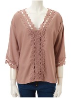 Vネックレースブラウス/ダスティーピンク