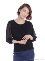 シフォン袖ニット/ピンク