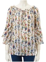 ボタニカルフラワーオフショルブラウス/ネイビー