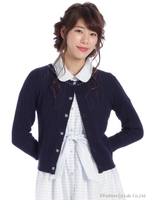 お花ビジュボタン透かしカーデ/ネイビー