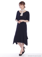 スカーフ付きニットワンピース/シロ