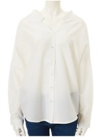 Vネックフロント釦ブラウス/ブラック