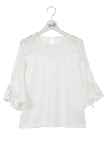 レース切替袖フレアTOPS/ピンク