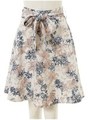 水彩フラワーリボンフレアスカート/ネイビー