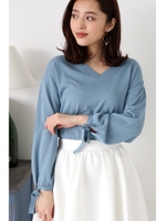 バルーンリボンスリーブプルオーバーニット/パープル(080)