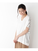 Vネック異素材ミックスカットソー/ホワイト(001)