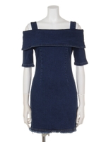 【LATINA】フリンジヘムデニムオフショルワンピース/BL