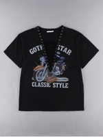 レースアップリメイクバイクTシャツ/ブラック