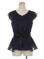 ウエストリボン切替ブラウス/紺