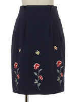 フラワーエンブロイダリータイトスカート/サックス