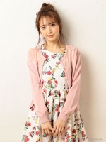 肩シフォン刺繍切替ニットカーディガン/ピンク