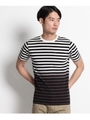 段染めボーダーコットンTシャツ/ネイビー(393)
