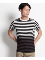 段染めボーダーコットンTシャツ/ネイビー(393)