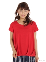 無地タックカットソー/レッド
