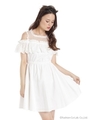 ドットチュールフリルワンピ/ホワイト
