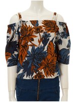 ヴィンテージフラワーオフショルトップス/カーキ