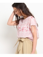 ショルダードロスト花柄ブラウス/レッド(162)