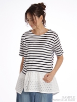 ボーダー+コットンレースノースリーブ/ホワイト