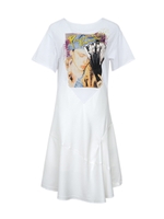 異素材MIXプリントTシャツワンピ/ホワイト