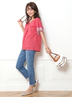 裾フリンジストレートデニム/ライトブルー