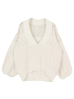 Vネッククロッシェレースニット/ブラック