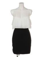 【LATINA】Wストラップシフォン切替ハートネックタイトミニワンピース/BK