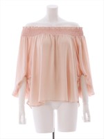 ボリューム袖スモッキングブラウス/ピンクベージュ
