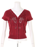 半袖刺繍カーディガン/ラズベリー