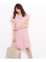 〔洗える〕カラーツィードプリントワンピース/ピンク(172)