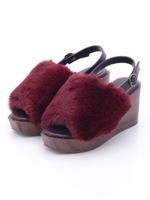 ファーウェッジサンダル/WINE