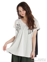 カットワークチュール刺繍×天竺チュニック/ホワイト