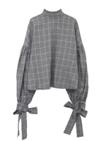 リボンバルーンスリーブブラウス/gray