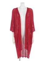 透かしニットロングカーデ/RED