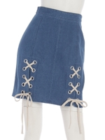 【Latina】Wレースアップデザイン台形スカート/ブルー(019)