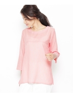 シャンブレーストライプ七分袖シャツ/ピンク(372)