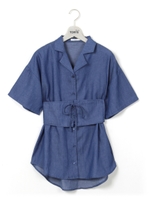 コルセット付き開襟ブラウス/花柄レッド