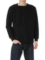 【AZUL by moussy】変形ハニカムメッシュヘンリーネック長袖プルオーバー/WHT