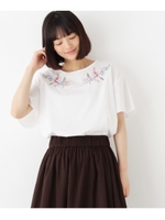 袖フレアー刺繍ブラウス/ブルー(392)