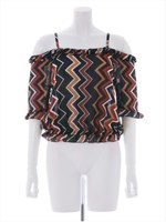 ギザギザストライプオフショルブラウス/レッド