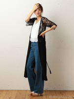 レース×シフォン羽織/ピンク