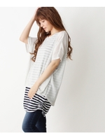 裾シャーリングドッキングチュニック/ブルー(092)