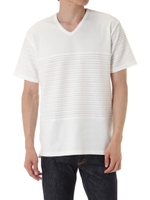 【AZUL by moussy】タック天竺フライス切替半袖Vネックプルオーバー/WHT