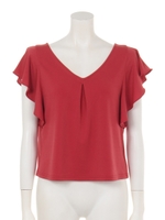ラッフルスリーブTOPS/レッド