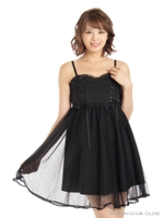 レースアップチュールキャミワンピース/クロ