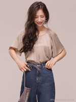 ヴィンテージサテンプリーツブラウス/ピンクベージュ