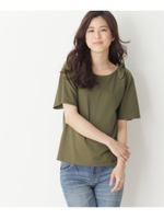 オープンショルダーノットリボンTシャツ/キャメル(041)